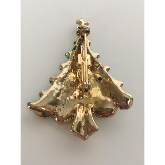 Vintage Christmas Tree Brooch Pin Taiwan Silver Ornaments Jewelry Red Star - Picture 3 of 6